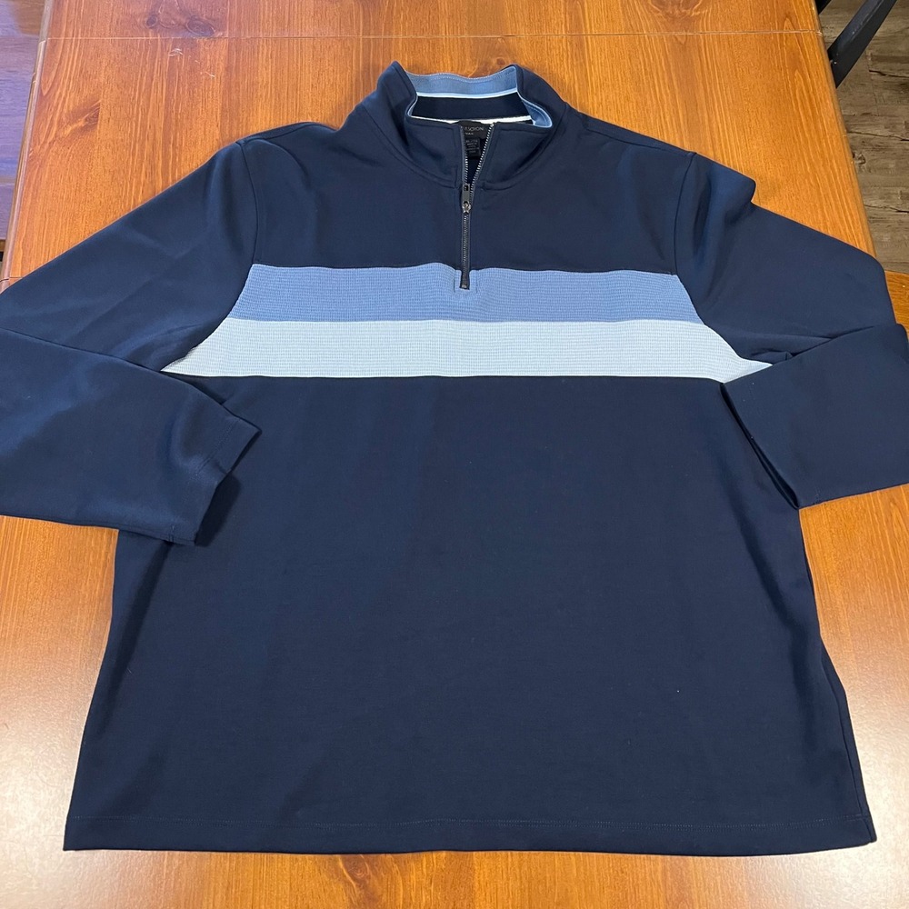 Magaschoni Man Mens XL Pullover 1/4 Zip Long Sleeve Blue‎ Color Block Casual Top